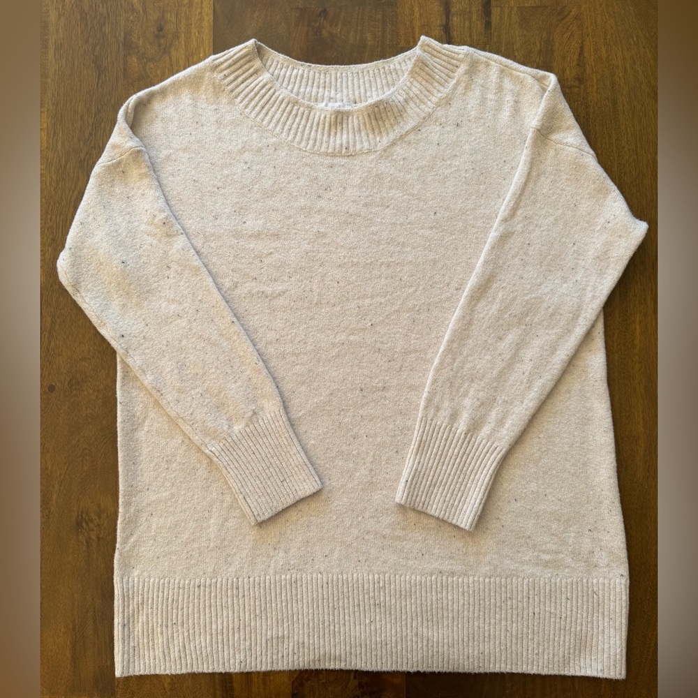 Pure Jill cream speckled knit long sleeve pullover‎ sweater women’s L